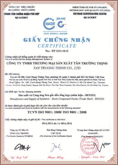 Giấy chứng nhận - Công Ty TNHH Thương Mại Sản Xuất Tân Trường Thịnh